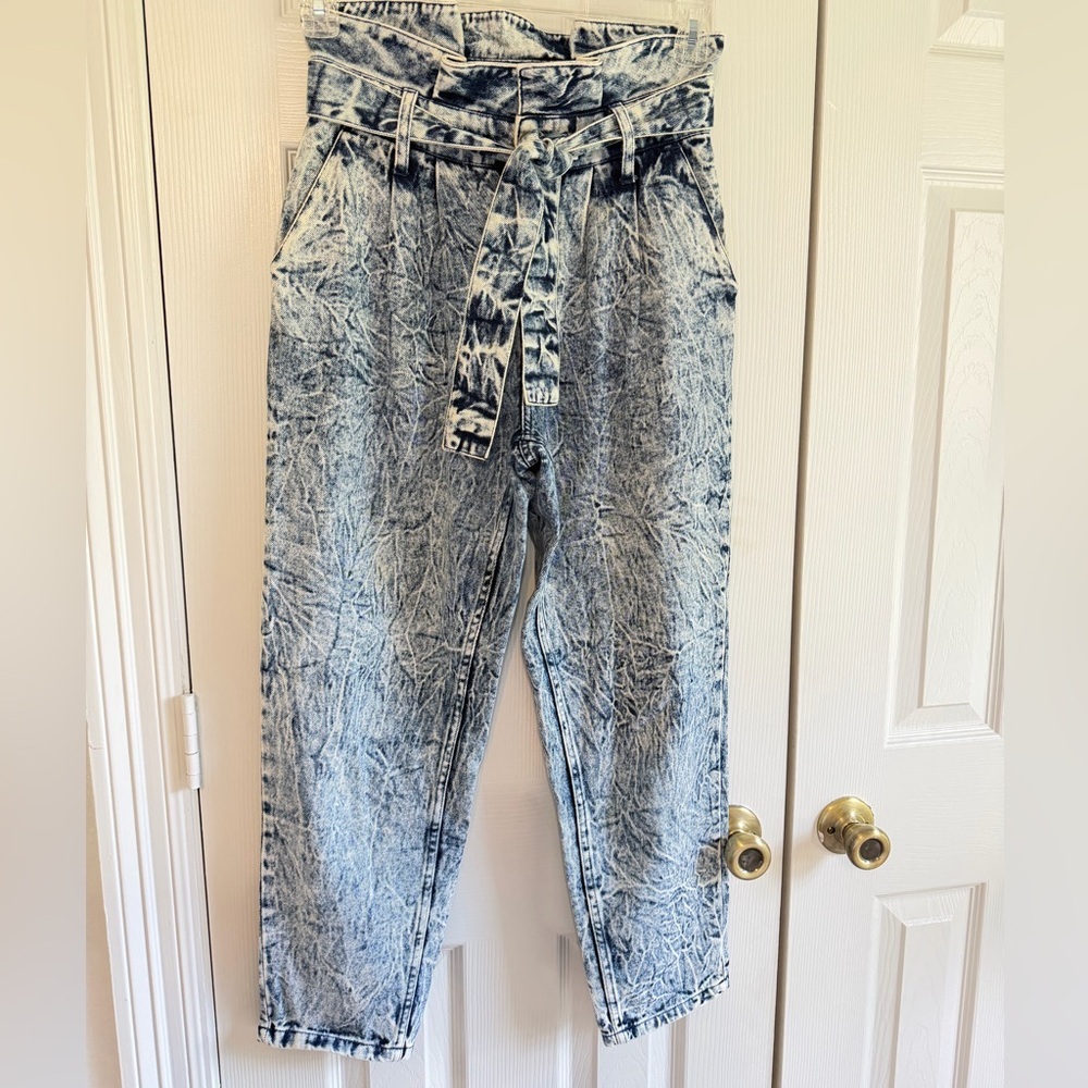 Who What Wear Acid Wash Paperbag Jeans Size 2 High Waist Belted Y2K Mom Jeans